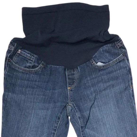 A Pea In The Pod Medium Dark Wash Denim Full Belly Maternity Bootcut Jeans - Picture 3 of 8